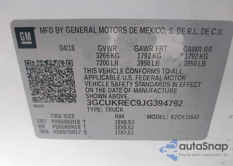 2018 Chevrolet Silverado 1500 2Lt from USA, damaged, VIN 3GCUKREC9JG394792